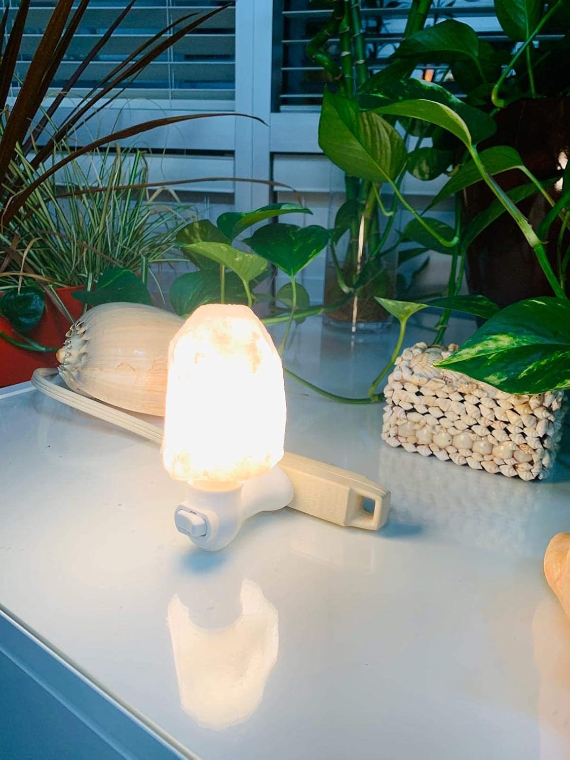 Himalayan Pink Salt Night Lamp - Natural White, Individually Hand Crafted Himalayan Pink Salt Lamps, Amber Glow, Bedside Night Light, 15 Watt Bulbs, Rotatable Holder