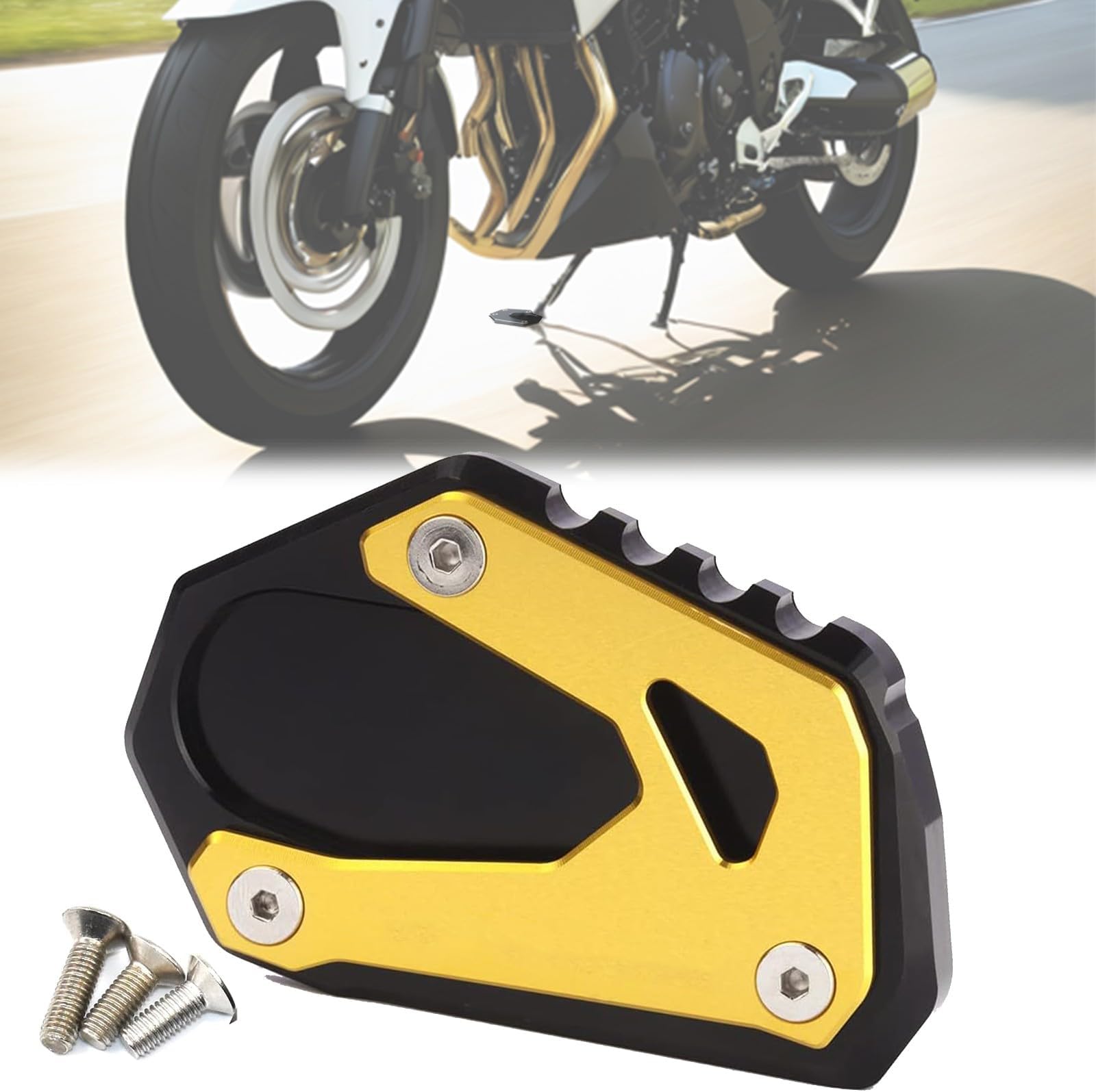Compatible with Suzuki V-strom 800de 2023 2024 Motorcycle Kickstand Foot Side Stand Extension Pad, Aluminum Alloy Motorcycle Kickstand Foot Plate Enlarge Extender Support Plate Accessories(yellow)