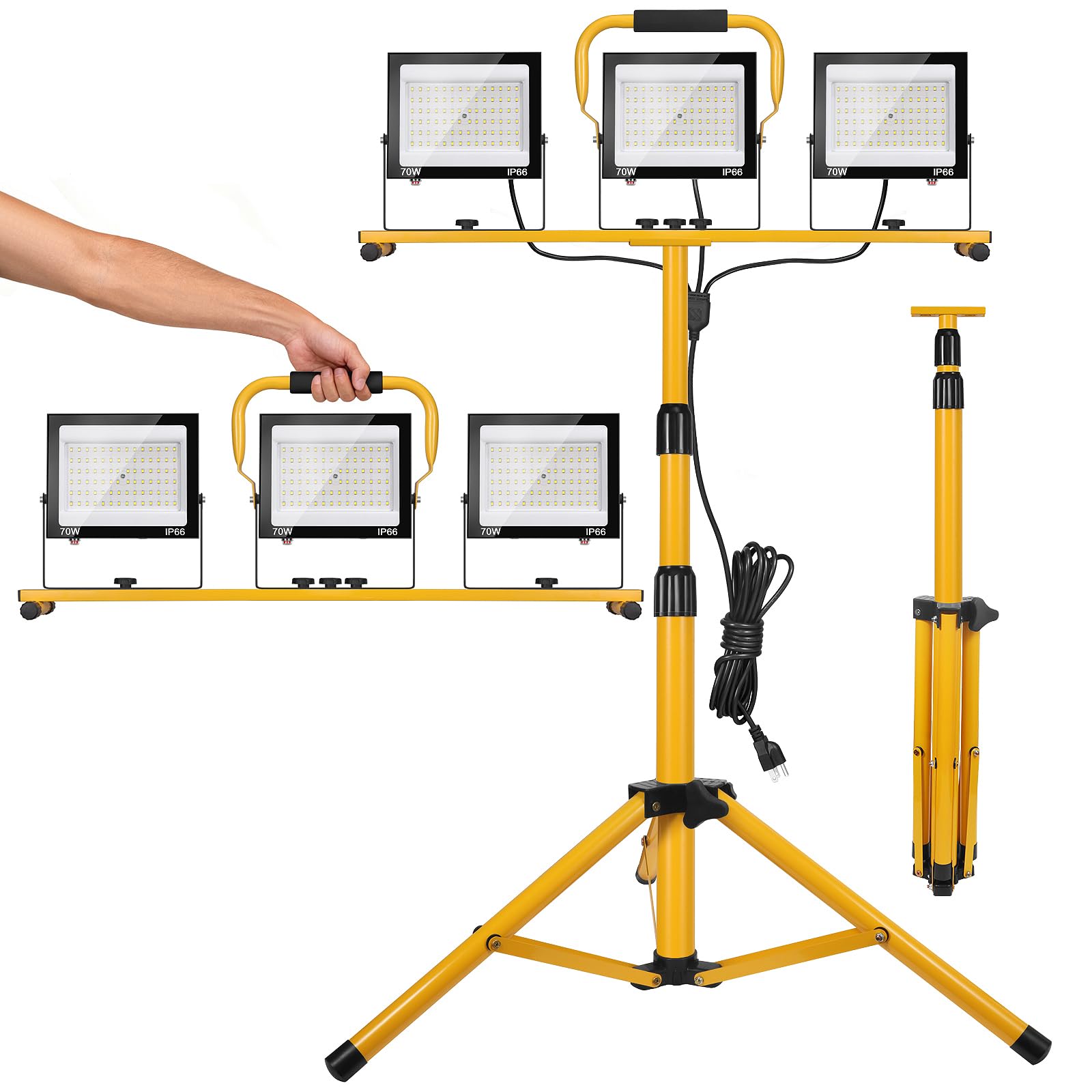 21000Lumen LED Work Lights with Stand 3 Head Portable Work Light with 16ft Cord Ip66 Waterproof Tripod Outdoor