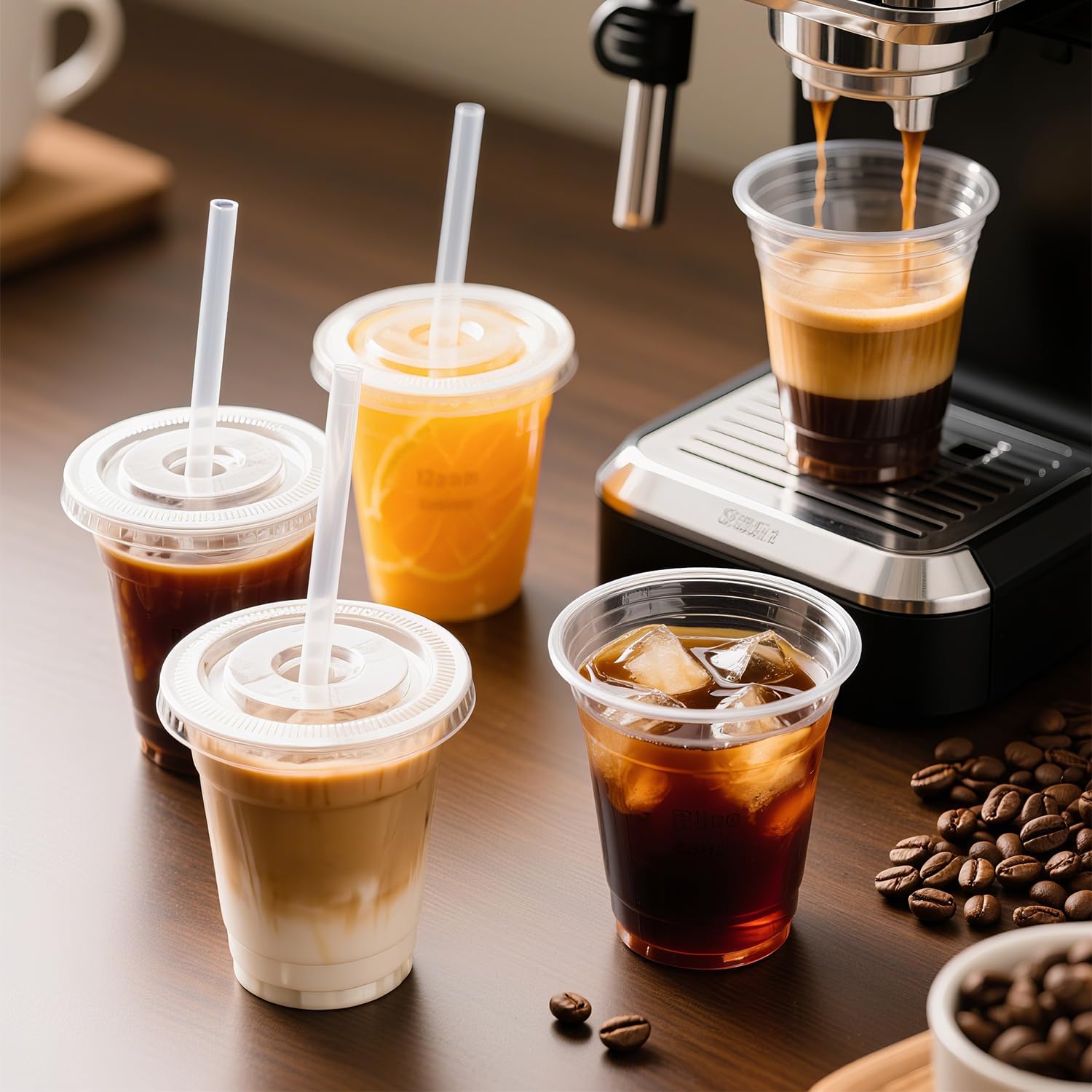 Ginkgo 100 Pack 12 oz Plastic Coffee Cups with Lids and Straws, Disposable Clear To Go Iced Coffee Cups for Milkshakes and Cold Beverages – Coffee Bar Essentials for Home and Shops - Image 5