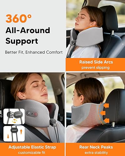 Miniatura 4 de arboleaf Almohada térmica para el cuello para viajes, almohada de espuma viscoelástica para avión con calefacción por zonas de grafeno, recargable