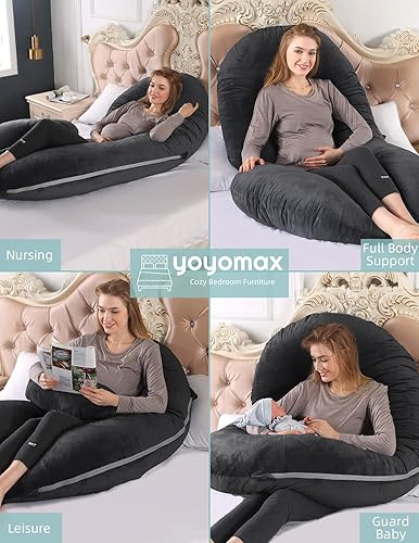 Miniatura 4 de TINKLE WELL Almohadas de embarazo en forma de C, almohada de embarazo de espuma viscoelástica, almohada de maternidad de cuerpo completo con funda