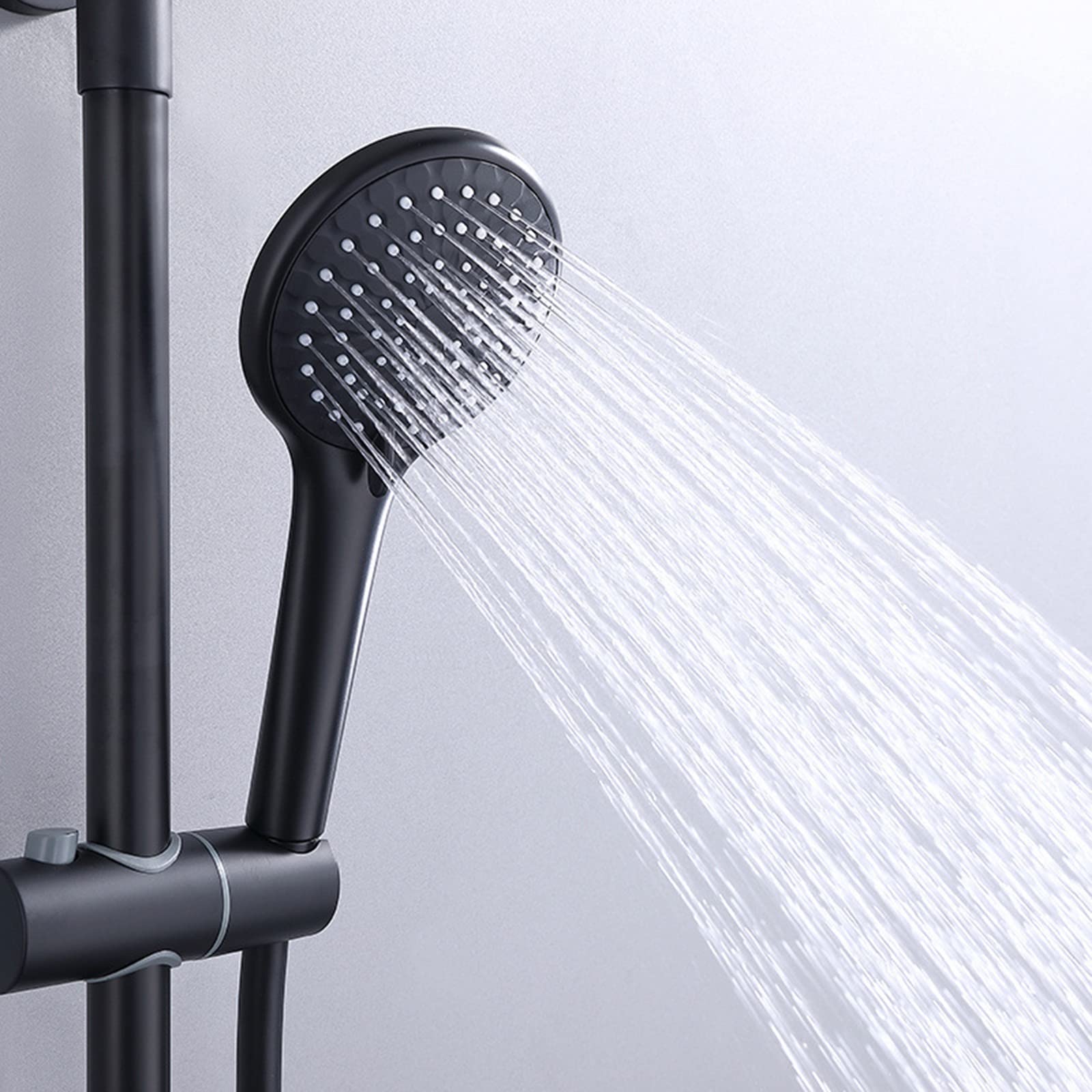 Sistema Doccia Nero, Set Rubinetto Doccia A Parete con Soffione Doccia A Pioggia Tondo E Doccetta, Colonna Doccia Monocomando in Ottone con Doccetta Bidet