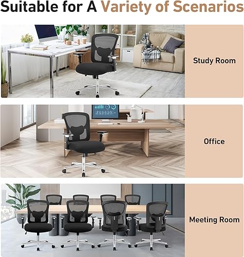 Miniatura 8 de DUMOS Silla ergonómica de escritorio de oficina en casa, respaldo medio resistente con soporte lumbar y reposabrazos 4D, malla ajustable en altura