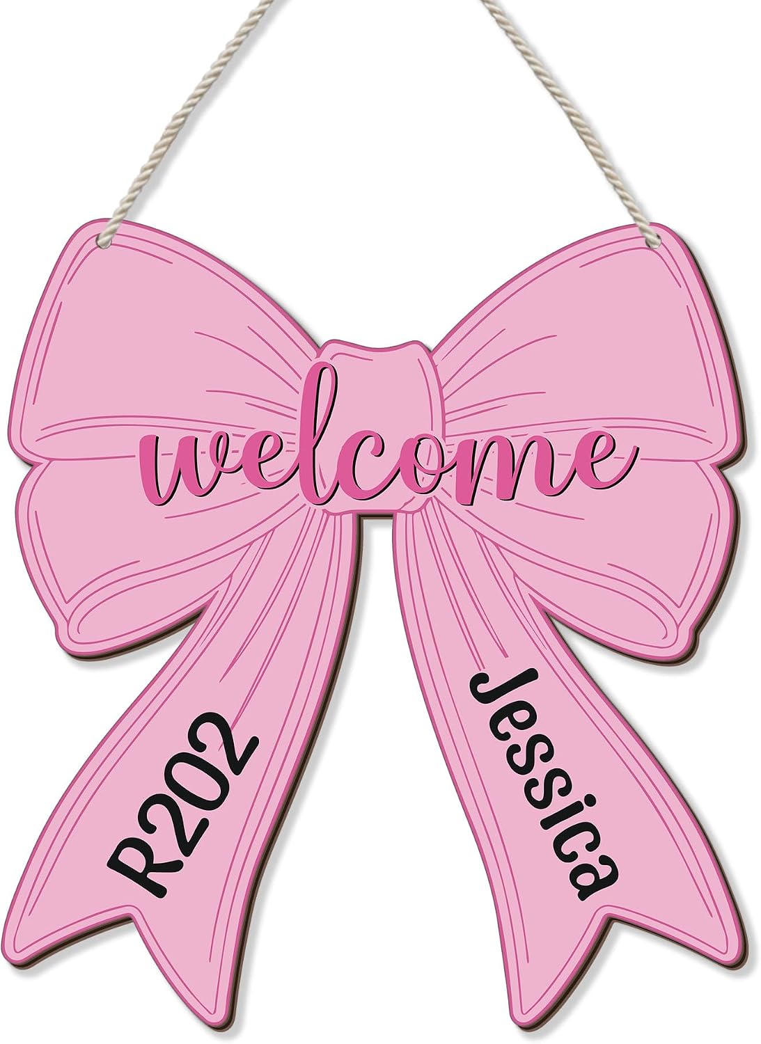 Custom Pink Bow Wooden Hanging Sign Coquette Bow Wall Hanging Hanger Cute Preppy Wall Art Bowknot Welcome Door Sign Girly Decor for Girls Room College Dorm Apartment Indoor Outdoor Porch Nursery M83