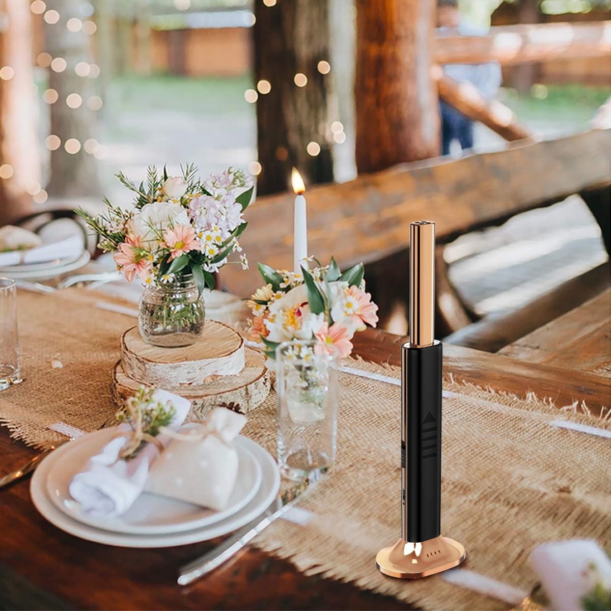 RONXS Candle Lighter Upright Double Plasma Lighter USB Lighter with LED Battery Display Safety Switch for Birthday Party Lighter Christmas Giftbox Champagne