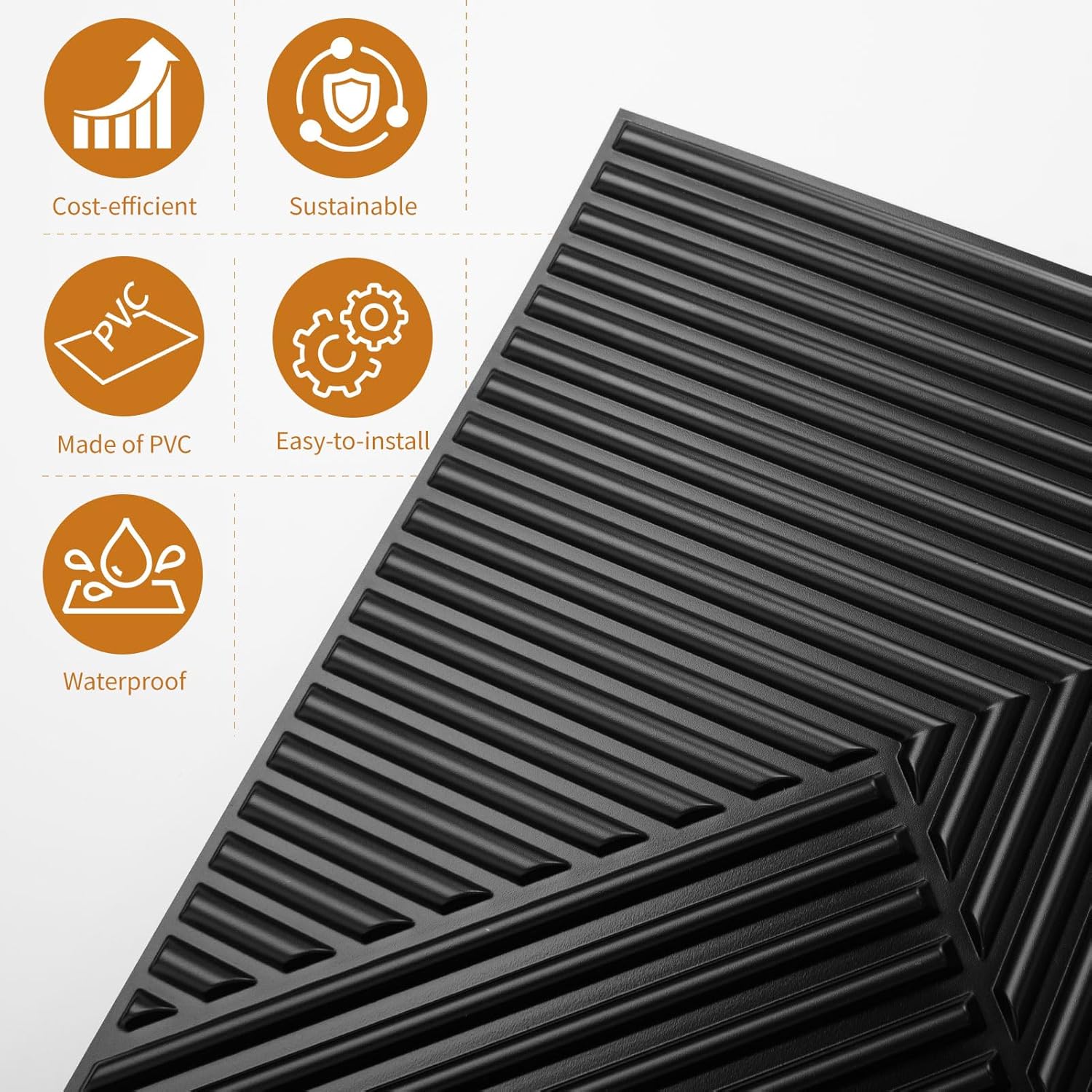 WOWSTAR 12-Pack 3D Wall Panels 19.7" x 19.7", Black Slat Wall Panels for Living Room Wall Decor, Modern Black Wall Covering for Home & Office