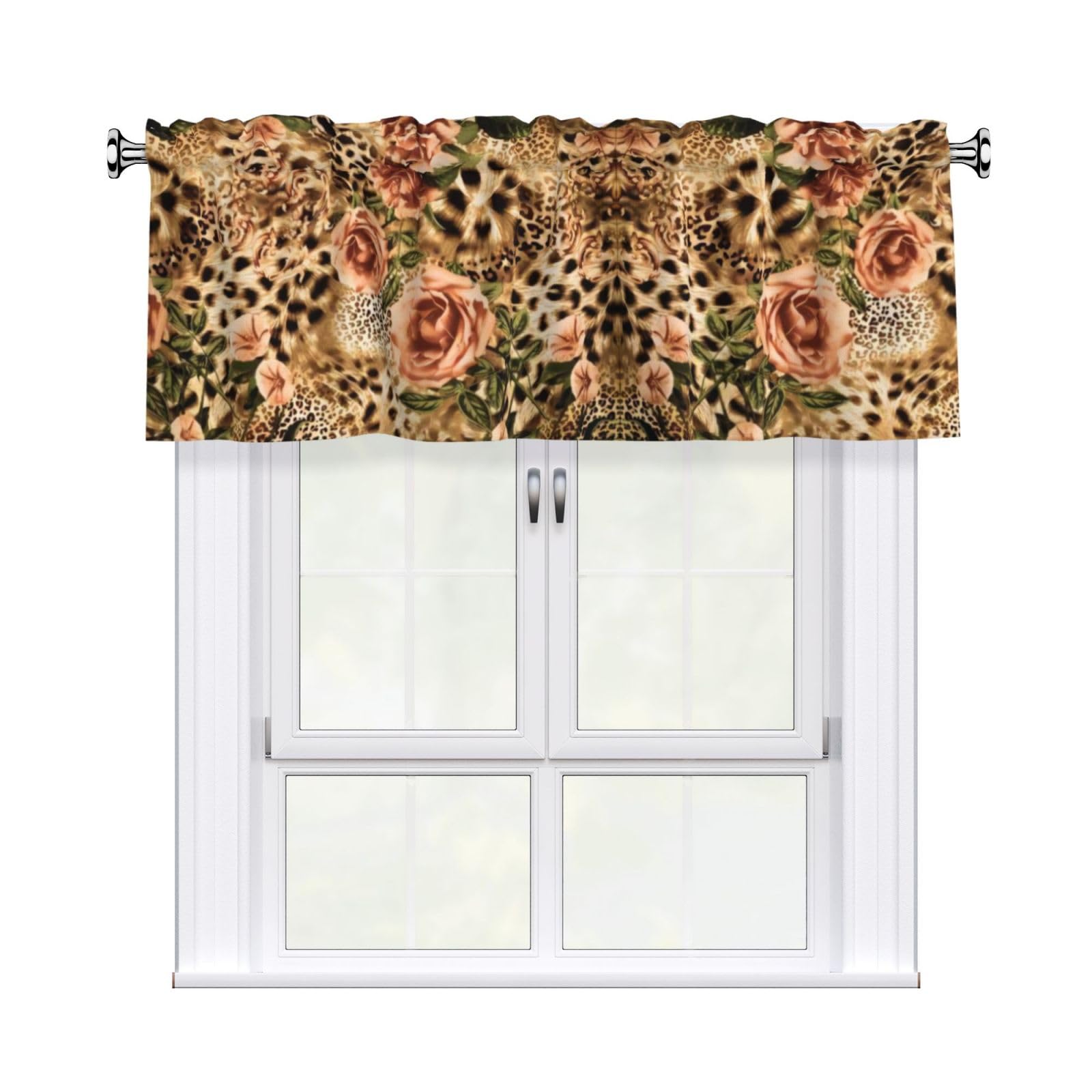 YYHHAOFA Striped Leopard Prints Durable Kitchen Window Layer – 54x18 Inch 100% Polyester Valance with Precision Construction