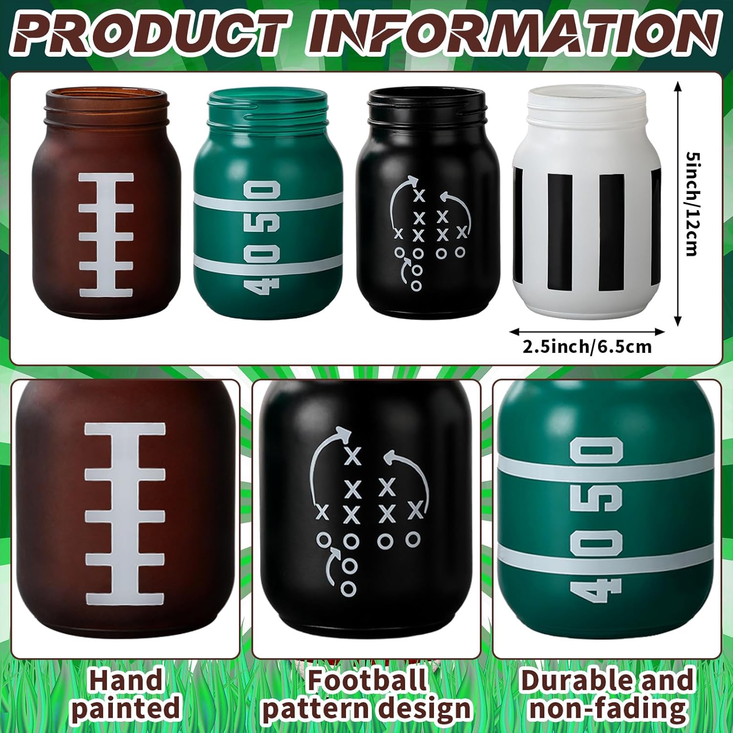 Havawish 4 Pcs Football Decor Table Centerpiece Football Party Decorations for Home Mason Jars Vase Touch Down Rugby Day Table Toppers for Sports Rustic Game Team Party Decor Gifts