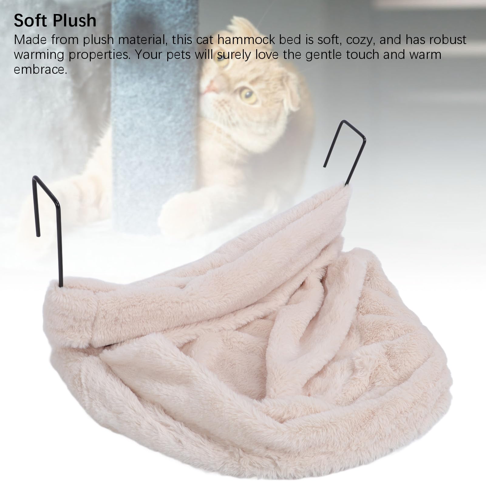 Tnfeeon Cuccia Sospesa per Animali Domestici in Stile Amaca, Culla Accogliente in Peluche per Gatti e Cuccioli, Cuccia Termosifone per Interni per Animali di Piccola Taglia (Beige)