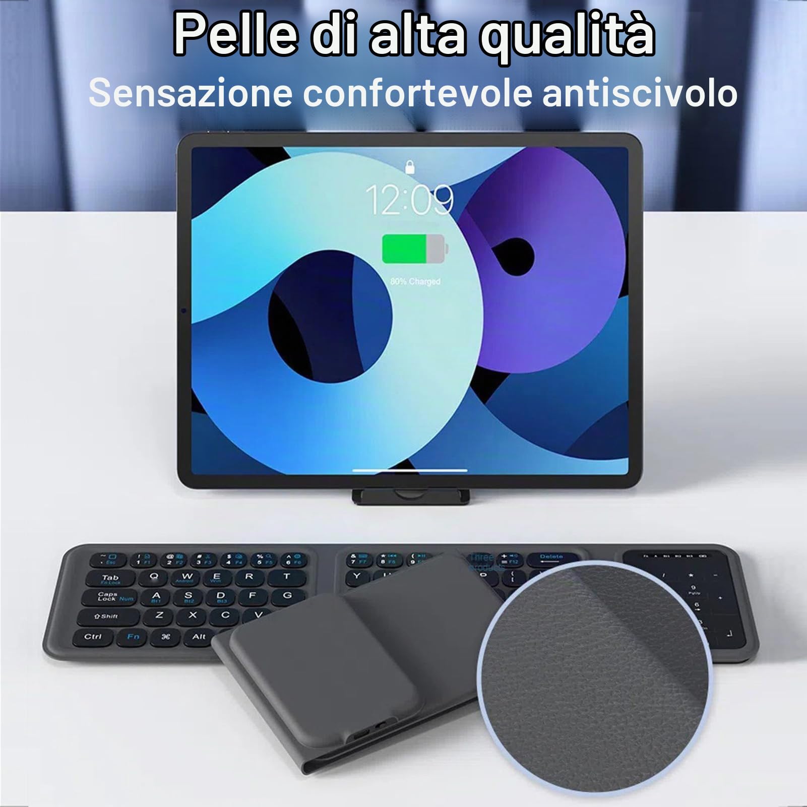 Tosuny Tastiera Bluetooth Pieghevole con Touchpad, Tastiera Wireless Pieghevole con Interruttore a Forbice, Tasto Silenzioso, Tastiere Pieghevoli Tascabili Full Size Ricaricabili per