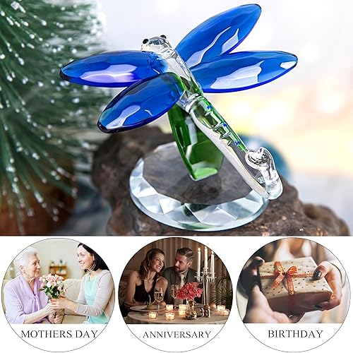 Miniatura 2 de H&D HYALINE & DORA Figura de animales de cristal de cristal, libélula de pie azul, caja de regalo
