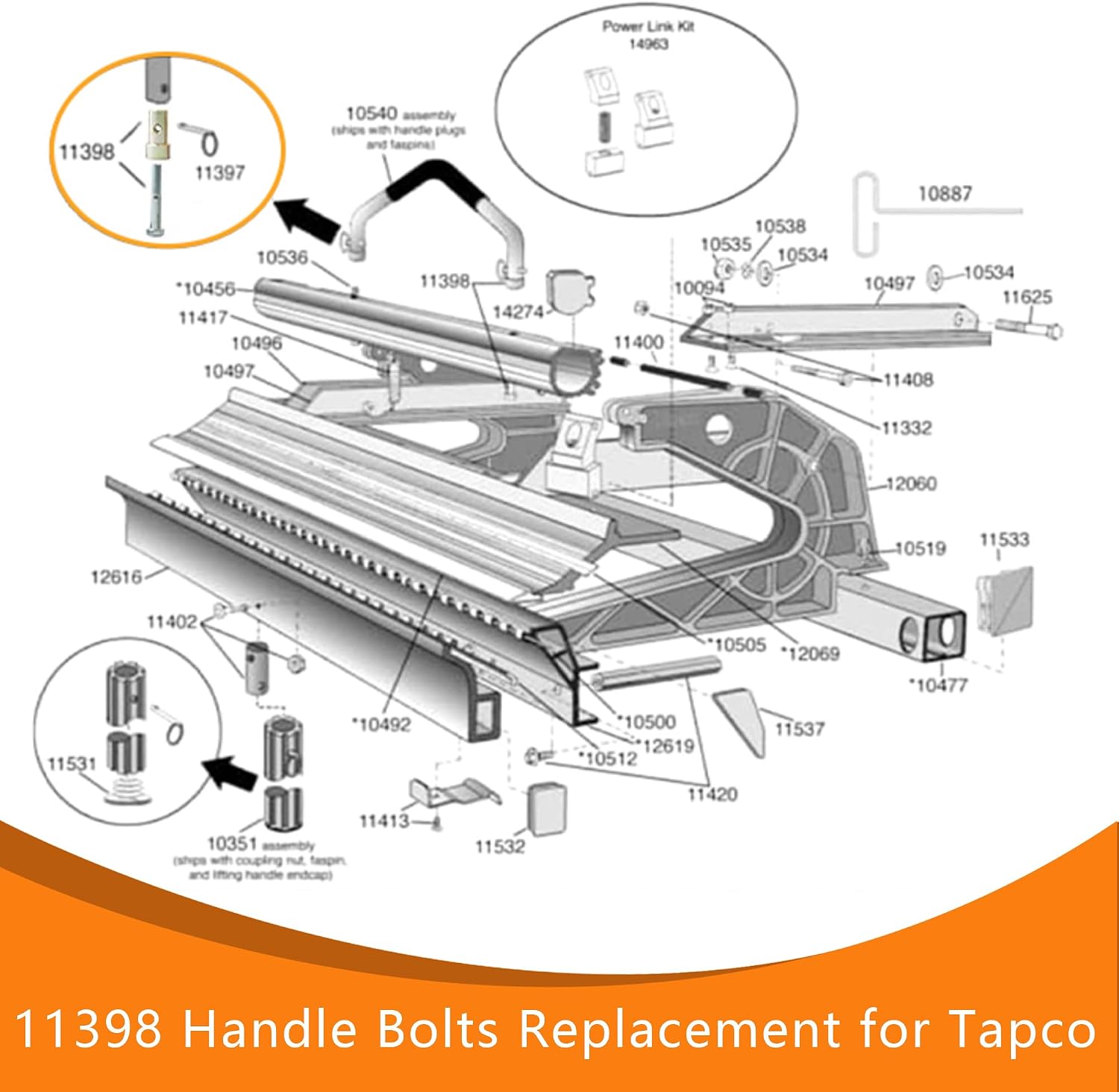 11398 Hemming Handle Bolt & Plug Kit Replacement – 3/8-16 x 2-1/4" Compatible with Tapco PRO, PRO 14, PRO 19, Max & MX Siding Brake, 2-Pack