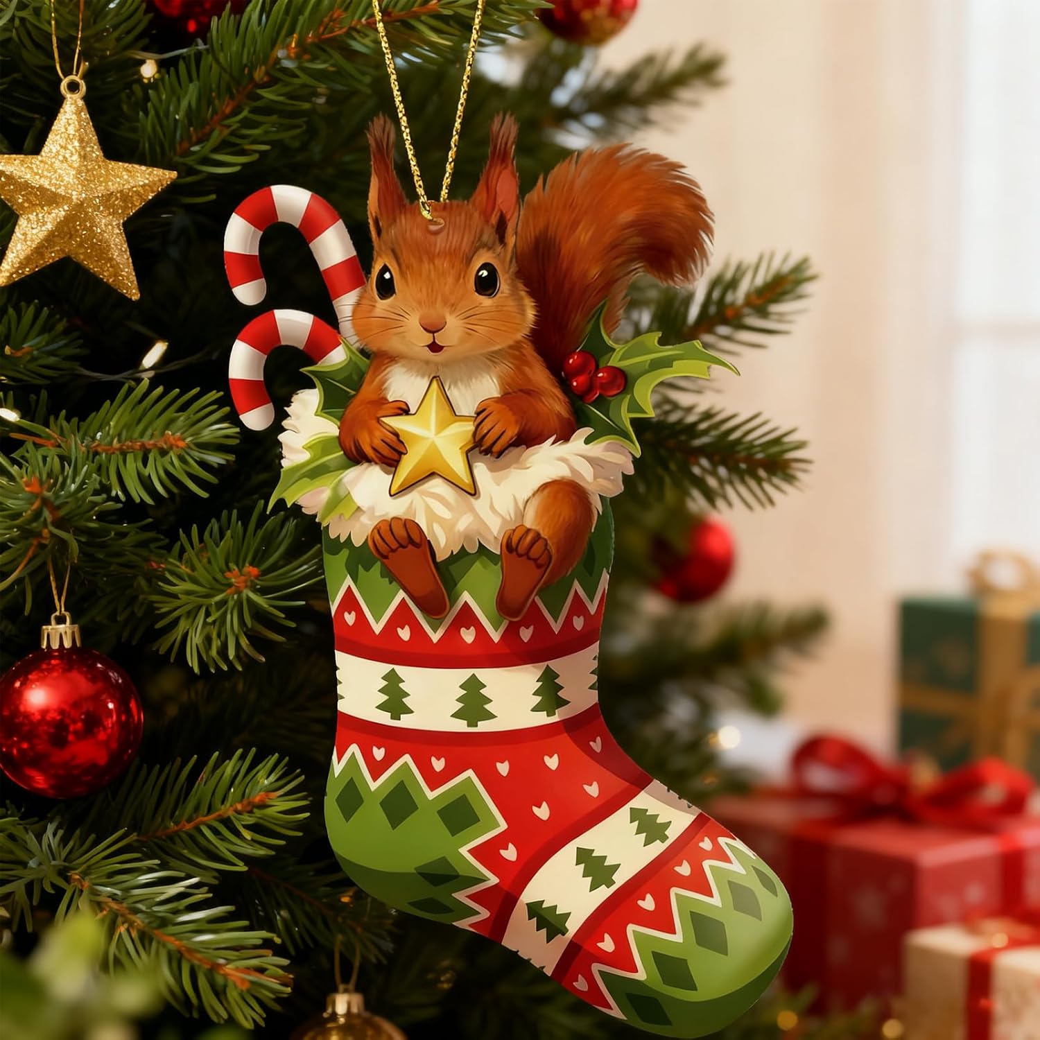 Squirrel Funny Christmas Ornaments 2025, 2D Acrylic Squirrel Hanging Ornaments for Christmas Tree Decorations, Xmas Decor for Stocking Stuffers Gifts for Families image 3