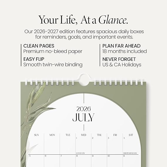 Karto Wall Calendar 2026-2027 8.5x11 in - Boho Greenery