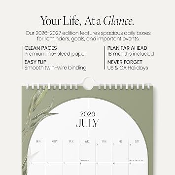 Karto Wall Calendar 2026-2027 8.5x11 in - Boho Greenery