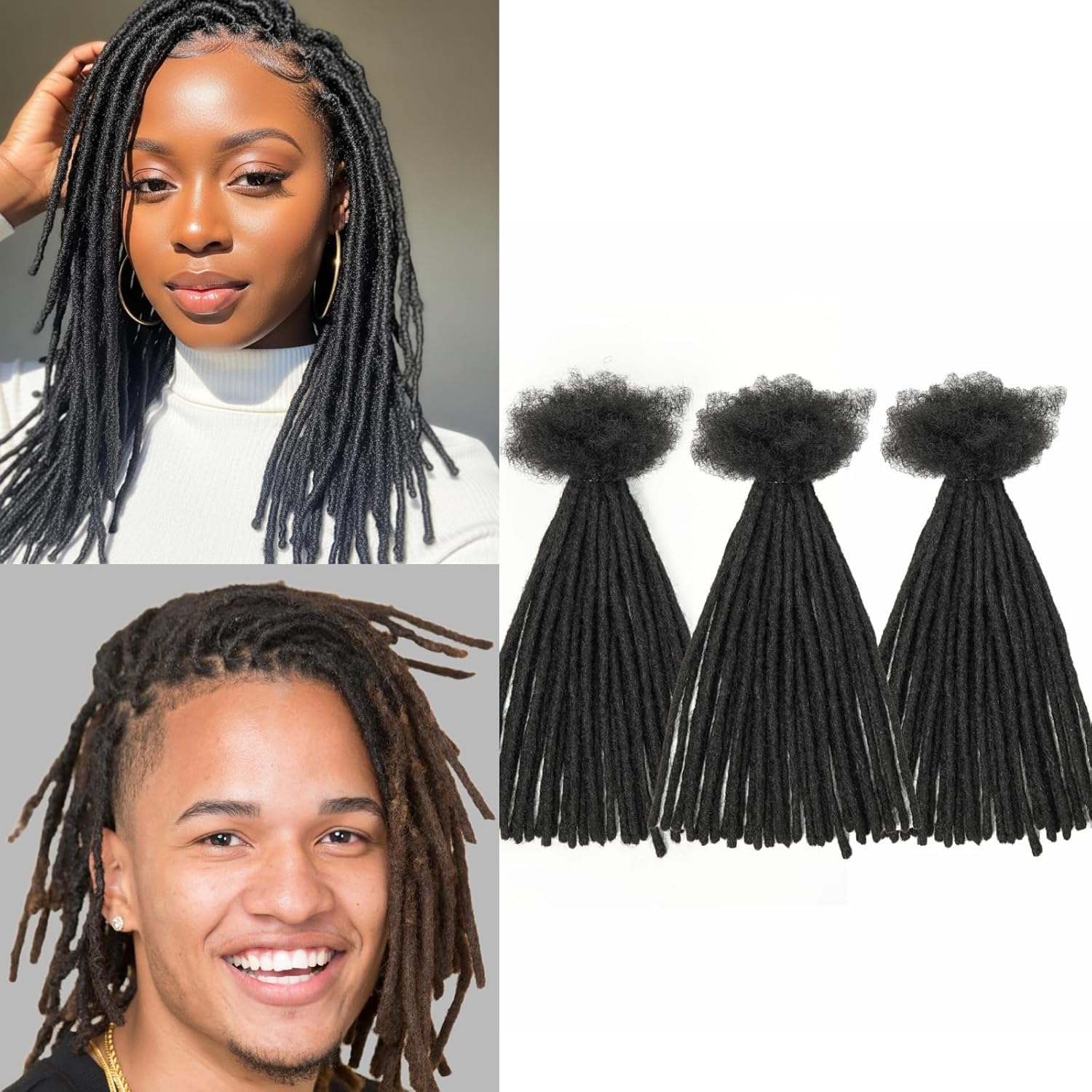 100% Human Hair Pencil Dreadlocks Extensions for Women/Men/Kids DIY - 10inch Small Size 0.4cm Thin Locs - Natural Black - 3 Packs (90 Strands)