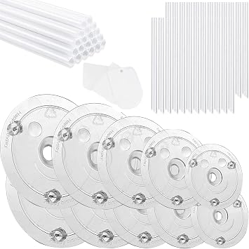 86Pcs Cake Tier Stacking Kit - 10Pcs Clear Separator Plates 4, 6, 8, 10, 12 Inch with 40 Support Rods, 30 Plastic Cake Dowel Set & 3 Scrapers for 4 to 12 Cakes