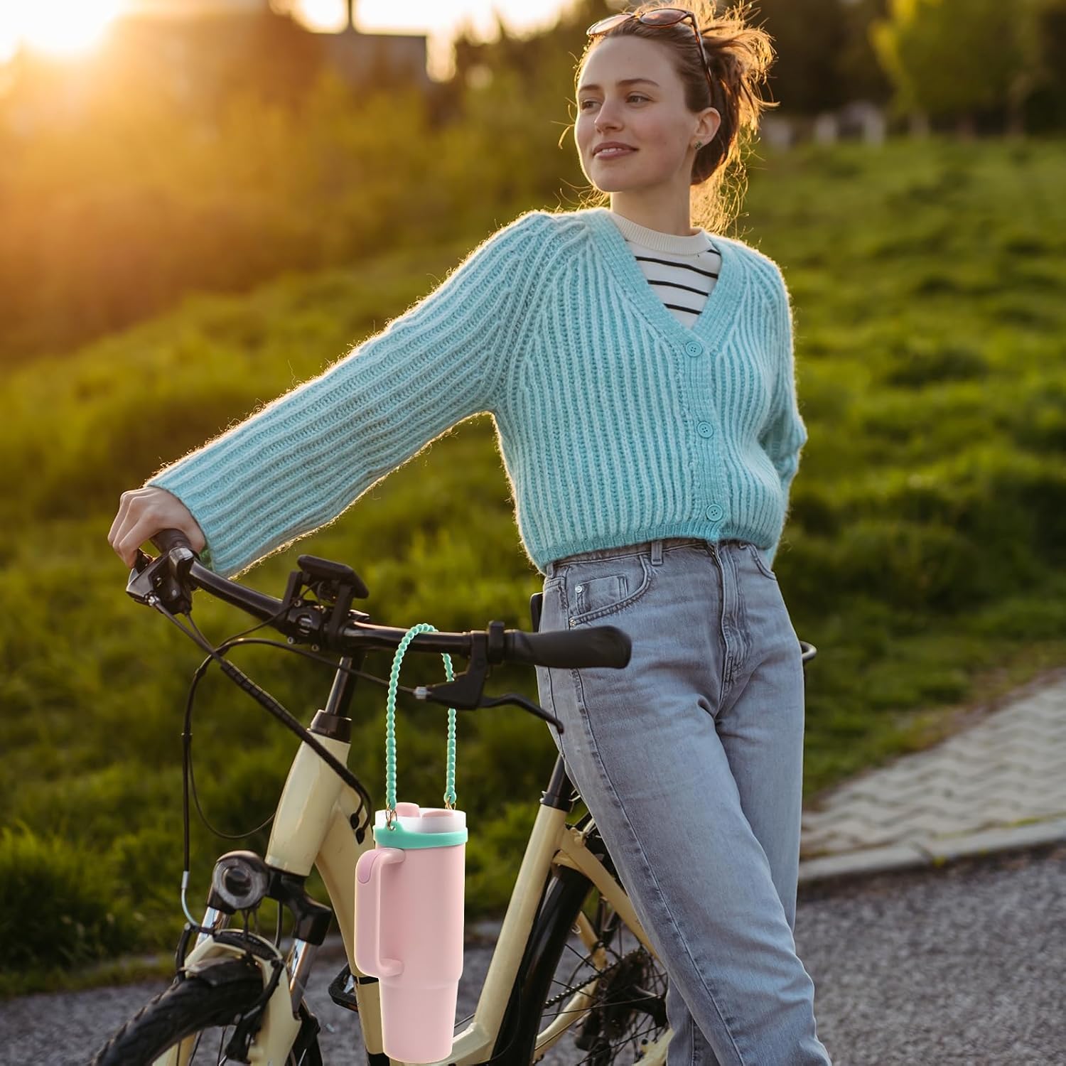 2Pack Water Bottle Handle - Soft Silicone Holder, Sling, Lanyard Fits Most 8-40oz Bottles, Compatible Stanley Cup - Image 7