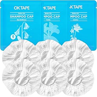 OK TAPE No Water Shampoo Caps (6 Pack) 3 Scents, Rinse Free Shower Cap for Elderly, After Surgery, Camping, Shampoo and Conditioner Hair Wash Cap (Jasmine, Vanilla and Bellflower Scents)