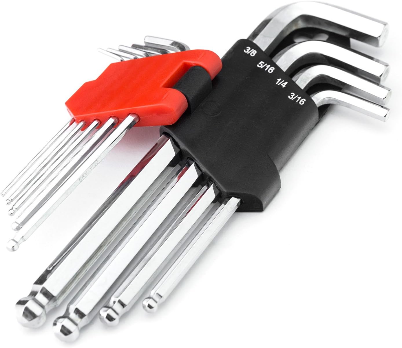 MAXPOWER 9PCS Long Arm Ball End Hex Key Wrench Set, Industrial Grade Allen Wrenches, Made with Heat-Treated CR-V Steel, Chrome Finish, Includes Hinged Case, SAE Size 1/16 Inch - 3/8 Inch