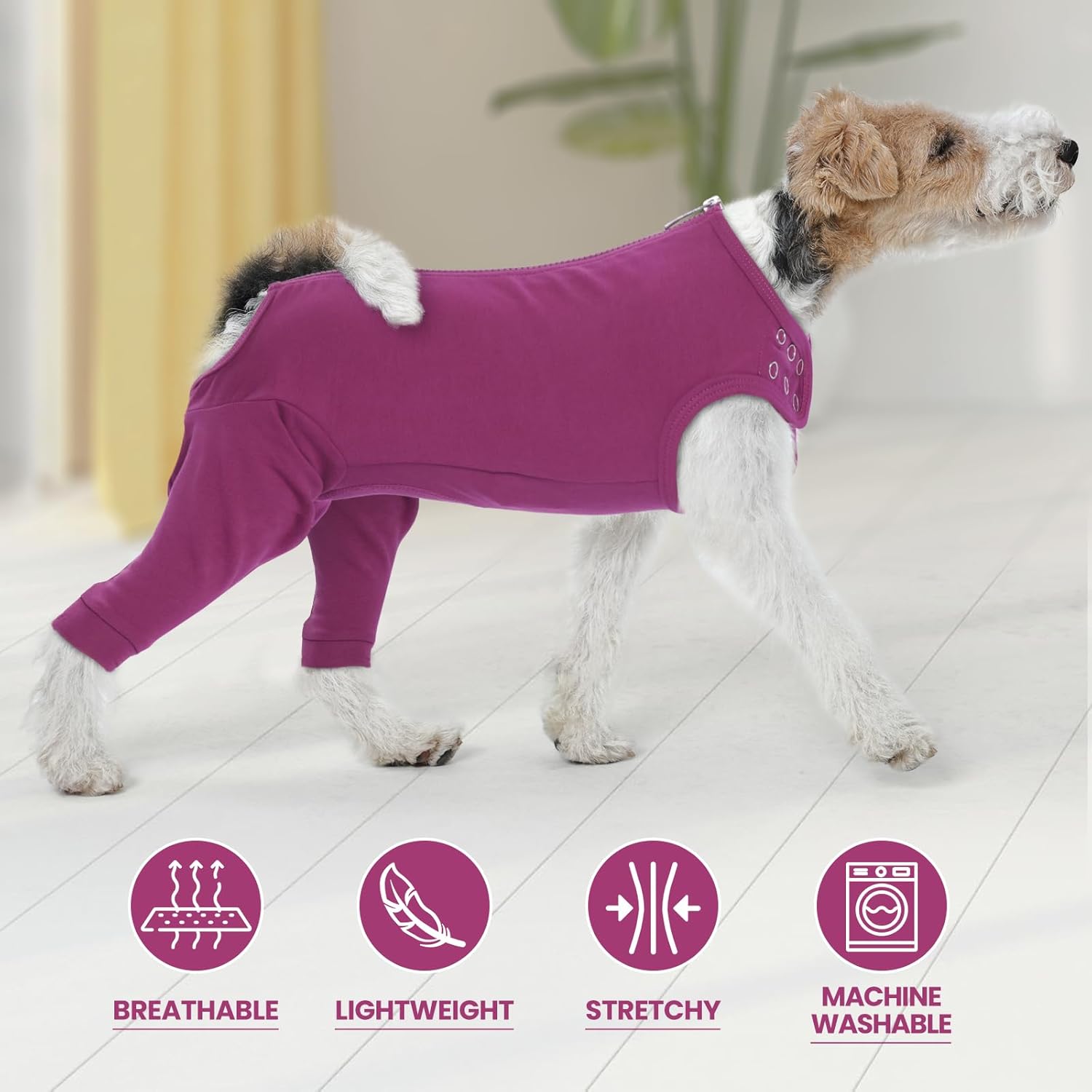 IDOMIK Dog Recovery Suit,Dog Leg Sleeve to Stop Licking Rear Legs,Thigh Wound Protective Sleeve,Male Female Pet Surgical Clothes,Doggy Surgical Suit with Pants Cover,Cone Collar Alternative,Purple,3XL