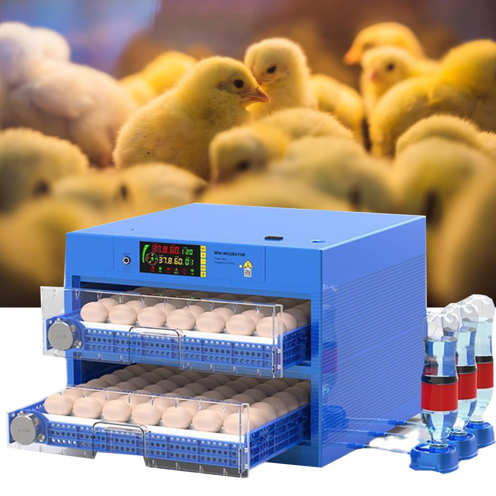 Incubadora de Huevos 120-128 Incubadora de Huevos para incubar Pollitos Jaula criadora de Aves de Corral con Control automático de Humedad y Agregar Agua para Palomas codornices,128