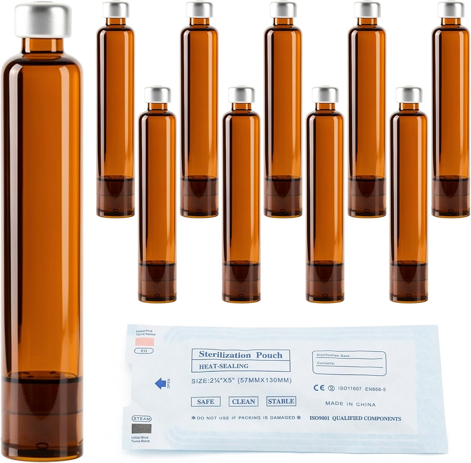 Amber 3ml Pen Cartridges for Peptide Pen and V1 V2 Pens, 20 Pack 3cc Amber Glass Cartridges with 11mm Long Stopper, Sterilized & Individually Wrapped | 20 Pack Amber 3ml Pen Cartridges for V1 V2 Pens with 11mm Long Stopper