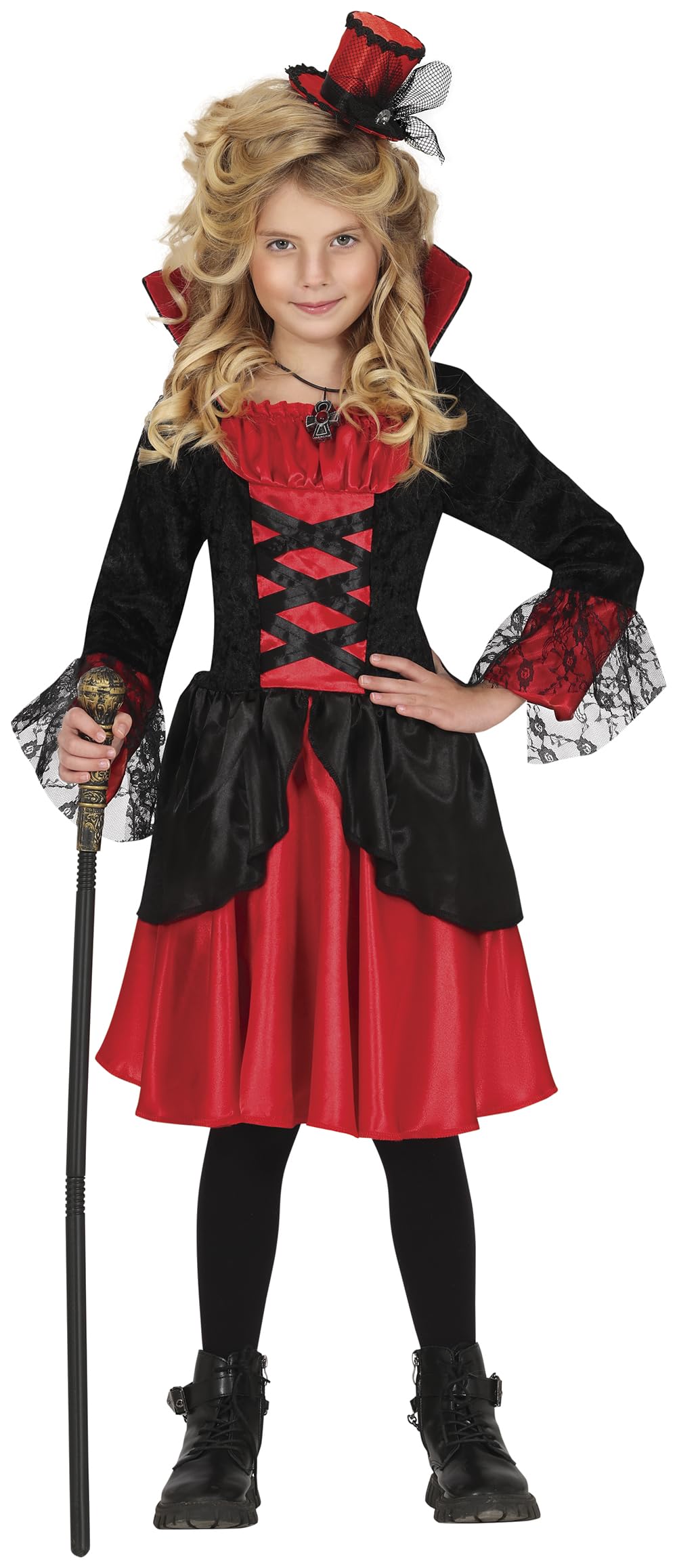 FIESTAS GUIRCA Stylish Vampire Girls Fancy Dress Costume - Elegant Red & Black Vampiress Dress - Halloween Girls Costumes Age 7-9 Years - Image 2