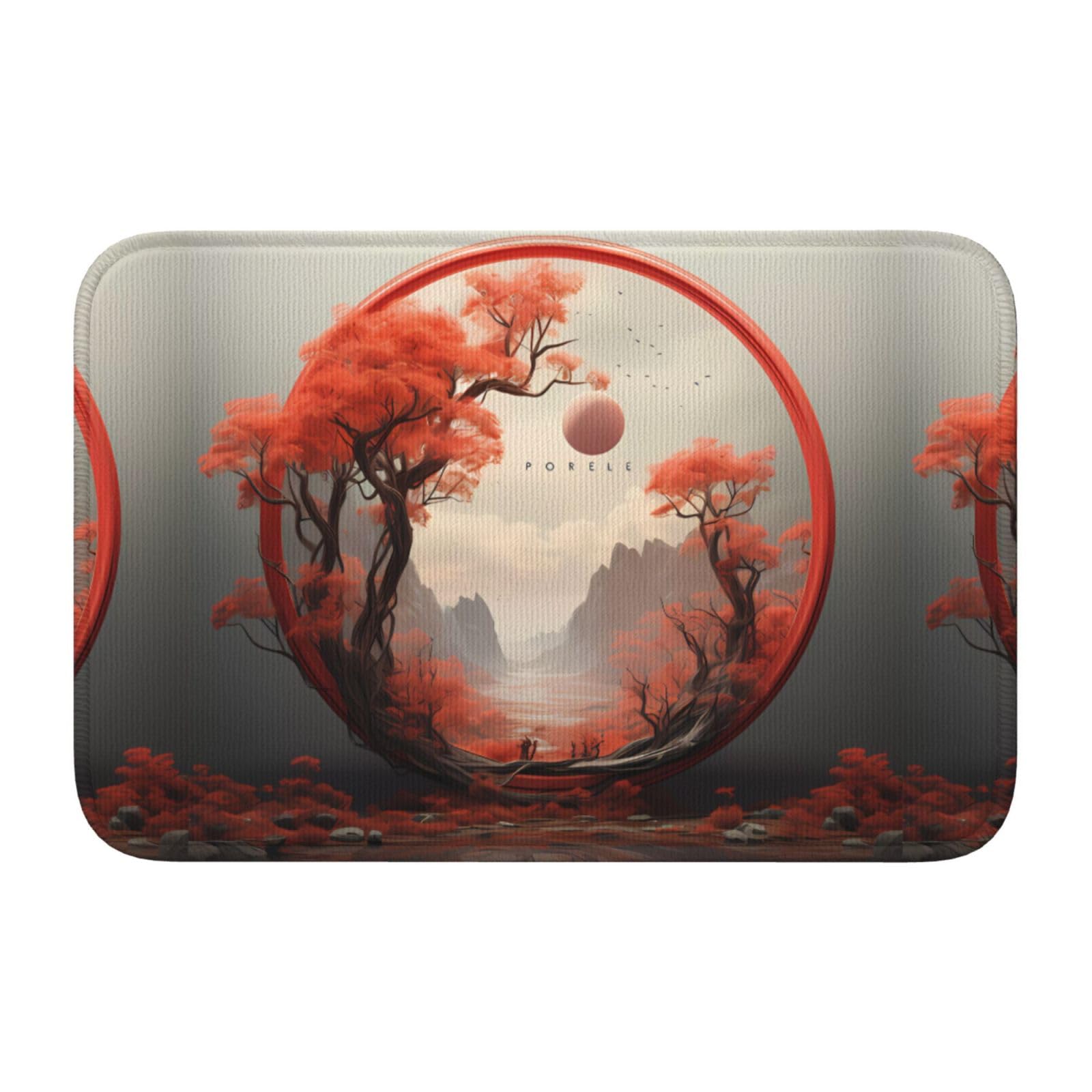 Tapis de sol 40x60 cm feuilles rouges d'automne antidérapant et facile à nettoyer