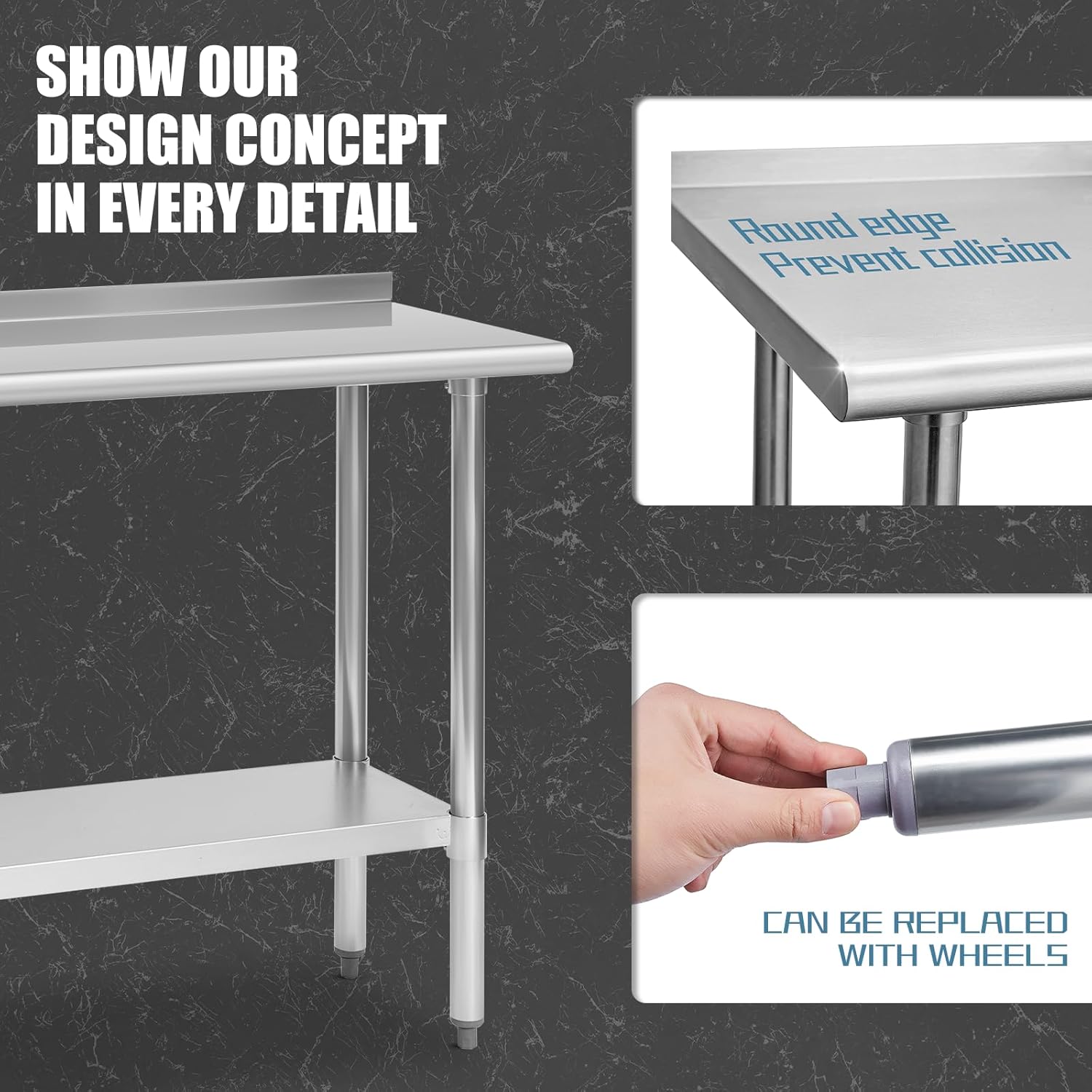 Hally Stainless Steel Table for Prep & Work 18 x 48 Inches, NSF Commercial Heavy Duty Table with Undershelf and Backsplash for Restaurant, Home and Hotel 18''x48'' image 5 of 7 B0CWTKK71K