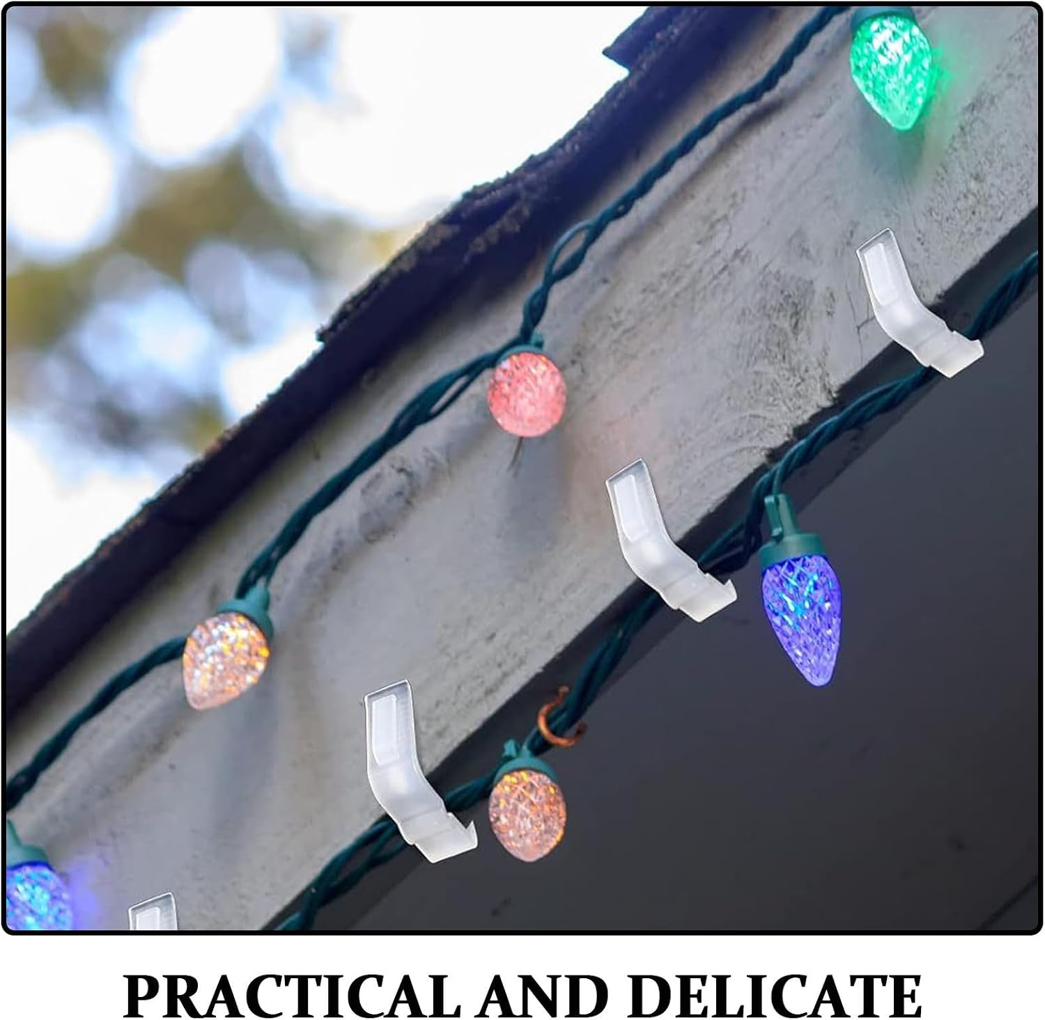 Garneck 20pcs White Plastic Clip on Light Hooks for Outdoor Christmas String Lights Easy to Use and Wind Resistant for Fence Fascia Board and Deck Banister Installation