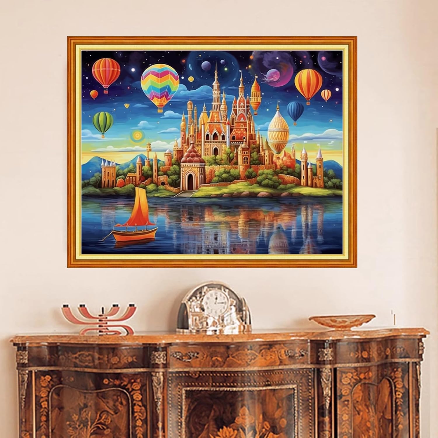 DMCVIVR Stamped Cross Stitch Kits for Beginners Adults Needlepoint Kits for Beginners Embroidery Kits for Adults Crossstitch Kit for Beginners 11CT-Colorful Castle 16x20 inch
