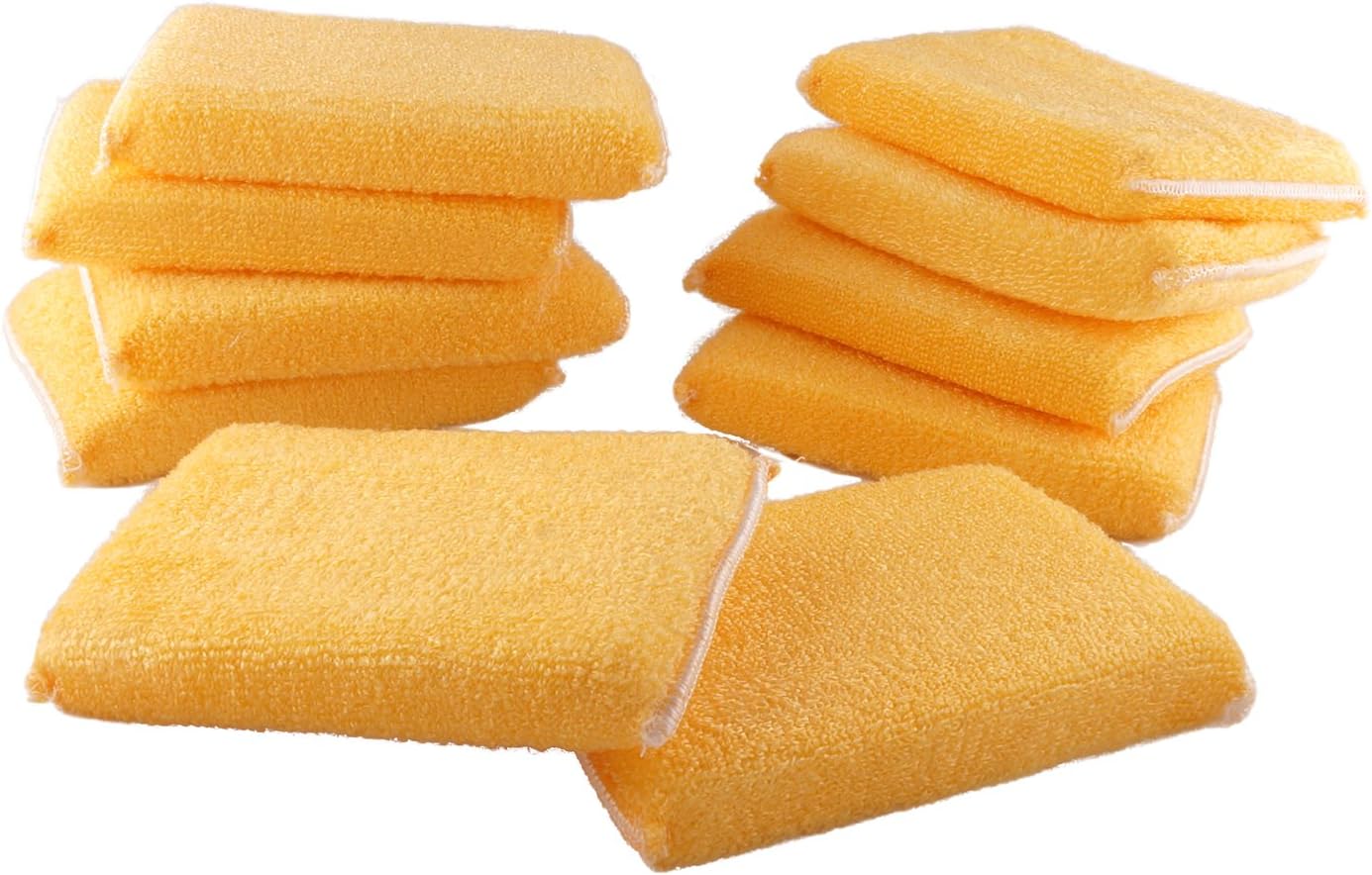 Valiry - Pack of 10 Bamboo Fiber Sponges | Quality Sponges For Light Duty Cleaning | Super Soft, Absorbent & Non Scratch Materials | Ideal For Kitchen, Bathroom & Car (Gold)