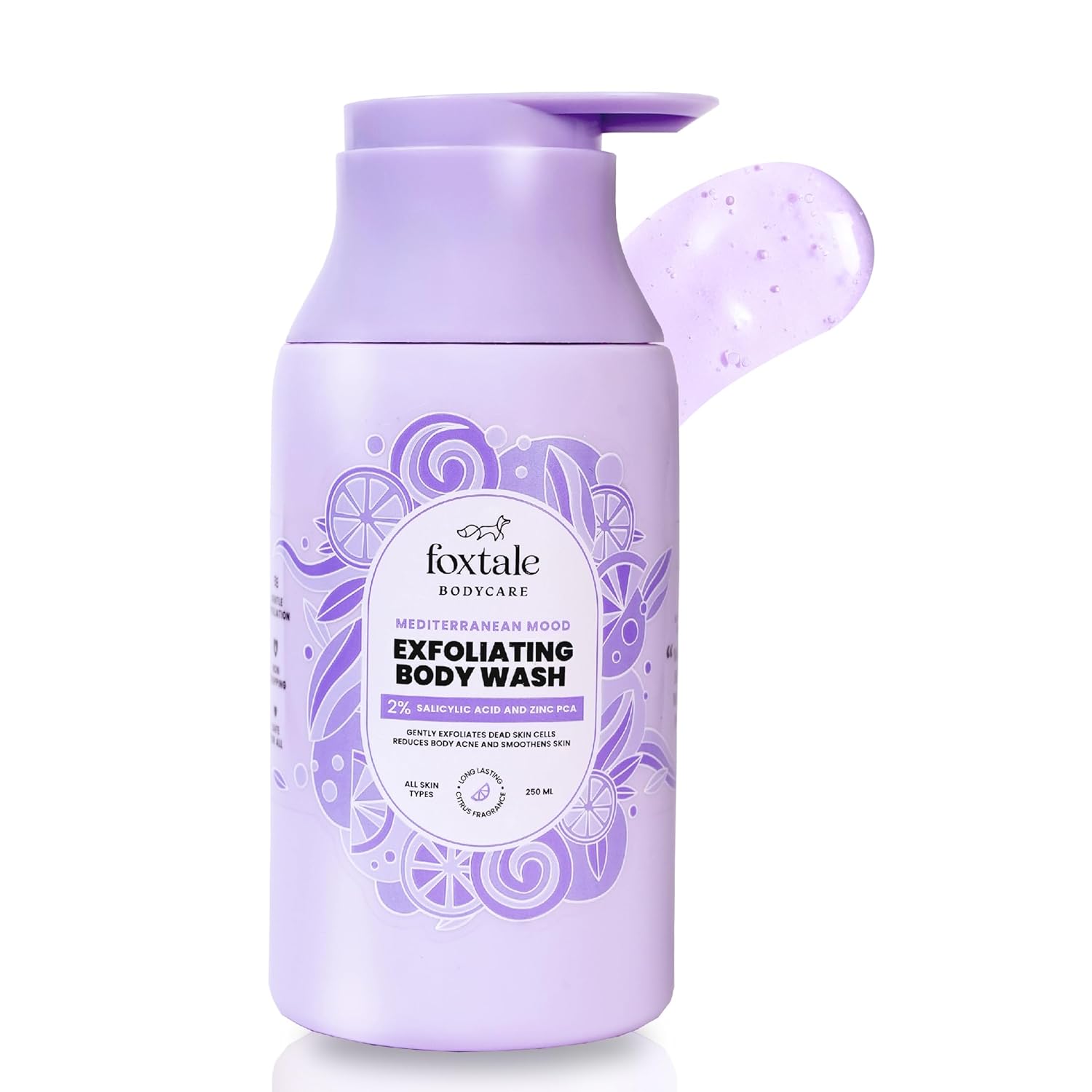 FoxTale 2% Salicylic Acid Exfoliating Body Wash With Zinc Pca|Reduces Body Acne, Strawberry Skin & Ingrown Hair|Smoothens Uneven Texture In 28 Days|Body Wash Men & Women|Exfoliating Shower Gel|250 Ml
