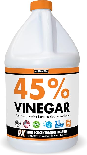 Chromex 45% Ultra Concentrated Vinegar - Dilutes to 9 Gallons - 9x Strength Multi-Purpose Cleaning, Deodorizing, Laundry, Gardening, Descaling, and Drain Cleaning Solution - 1 Gallon