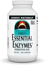 Source Naturals Essential Enzymes 500mg, Bio-Aligned Multiple Enzyme Supplement Herbal Defense for Digestion, Gas, Constipation & Bloating Relief - Digestive Aid* - 360 Capsules, 360 Servings