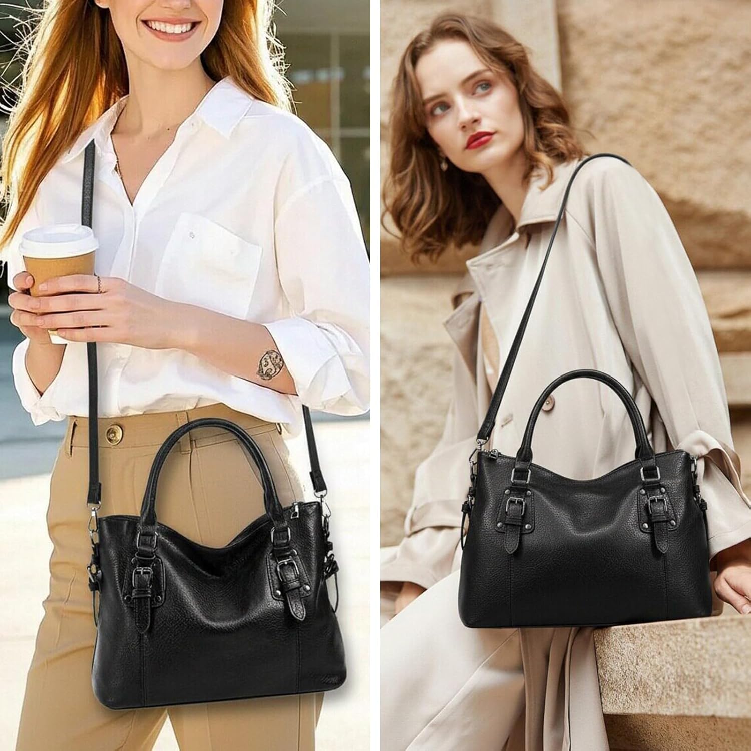 GOIACII Top Handle Tote Bag for Women Vegan Leather Large Capacity Shoulder Bags Ladies Laptop Purse Set 2pcs