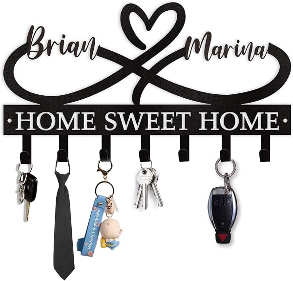Dyoart Personalized Key Holder for Wall, Custom Name Hanger, Camping Hooks Organizer, Rack Mount for Kitchen, Entryway,