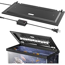 LED Aquarium Hood, Fish Tank Cover with Adjustable Brightness White Tube Light, Replaceable Full-Length Bulb, Fits 24-Inch Framed Aquariums, Black