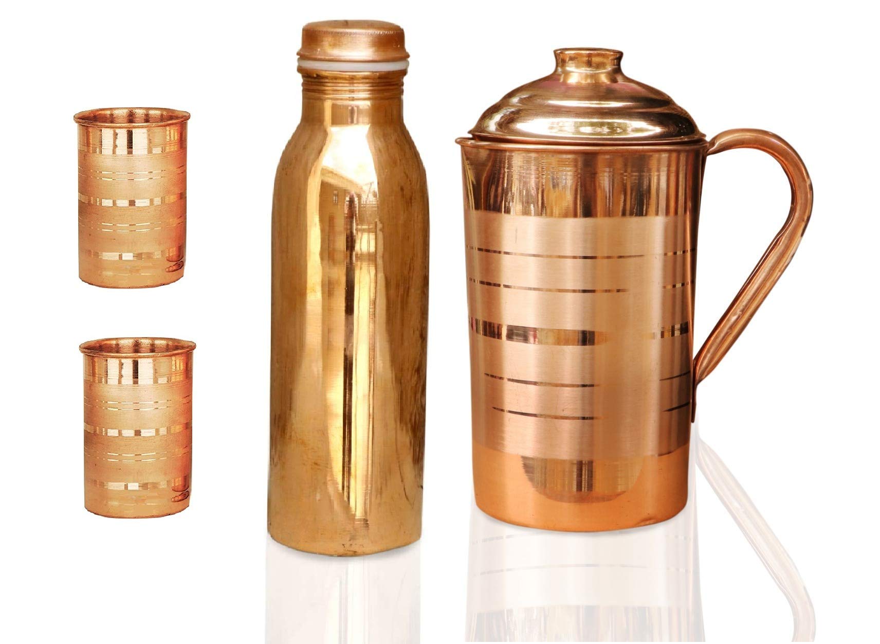 AKT 1000 ml Copper Water Bottle, 1500 ml Jug and 2 Glass Combo, Set of 1