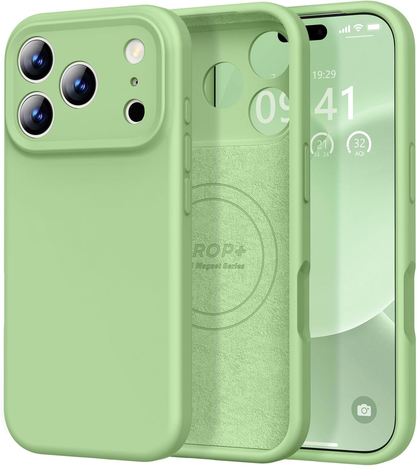 vooii magnetic for iphone 17 pro case, compatible with magsafe (premium liquid silicone) (integrated camera control button) full body protective anti-scratch microfiber lining 6.3", matcha