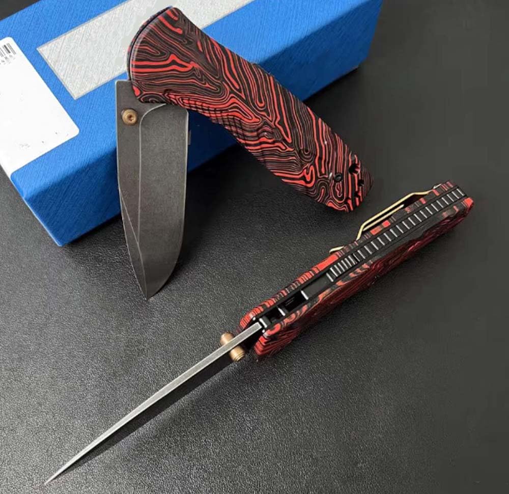 Klappmesser 6.9" Sehr Scharfes Taschenmesser aus stahl s90v, Rot Muster g10, Praktisch Rutschfest, Outdoor Edc Messer Survival Jagdmesser, Axis lock messer, Klein einhand messer tanto mit knopfdruck