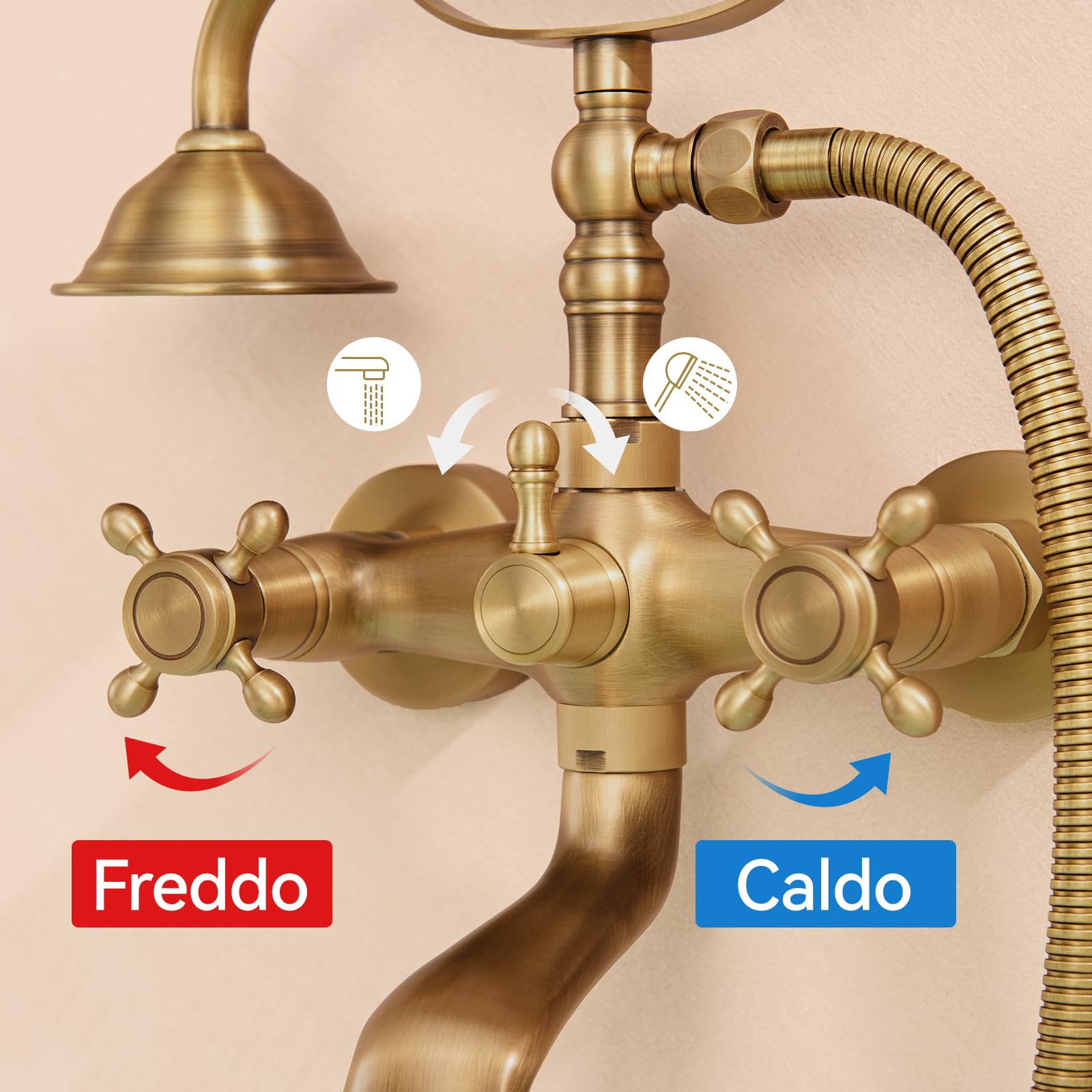 Auralum Rubinetto Vasca da Bagno in Ottone Oro Vintage con Telefono Doccia