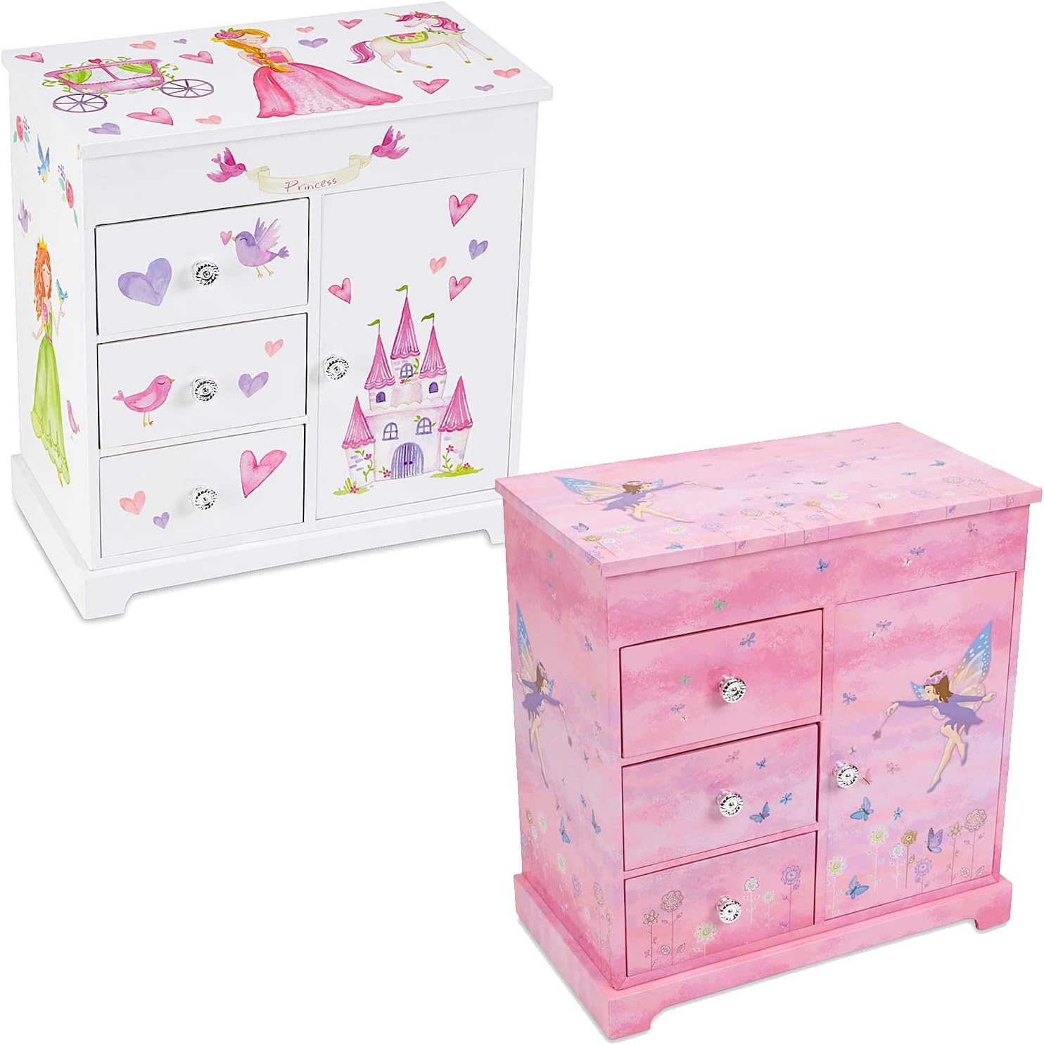 Jewelkeeper Unicorn Musical Jewelry Box with 3 Pullout Drawers Fairy Princess and Castle Design Bundle with Musical Box with 3 Pullout Drawers, Fairy