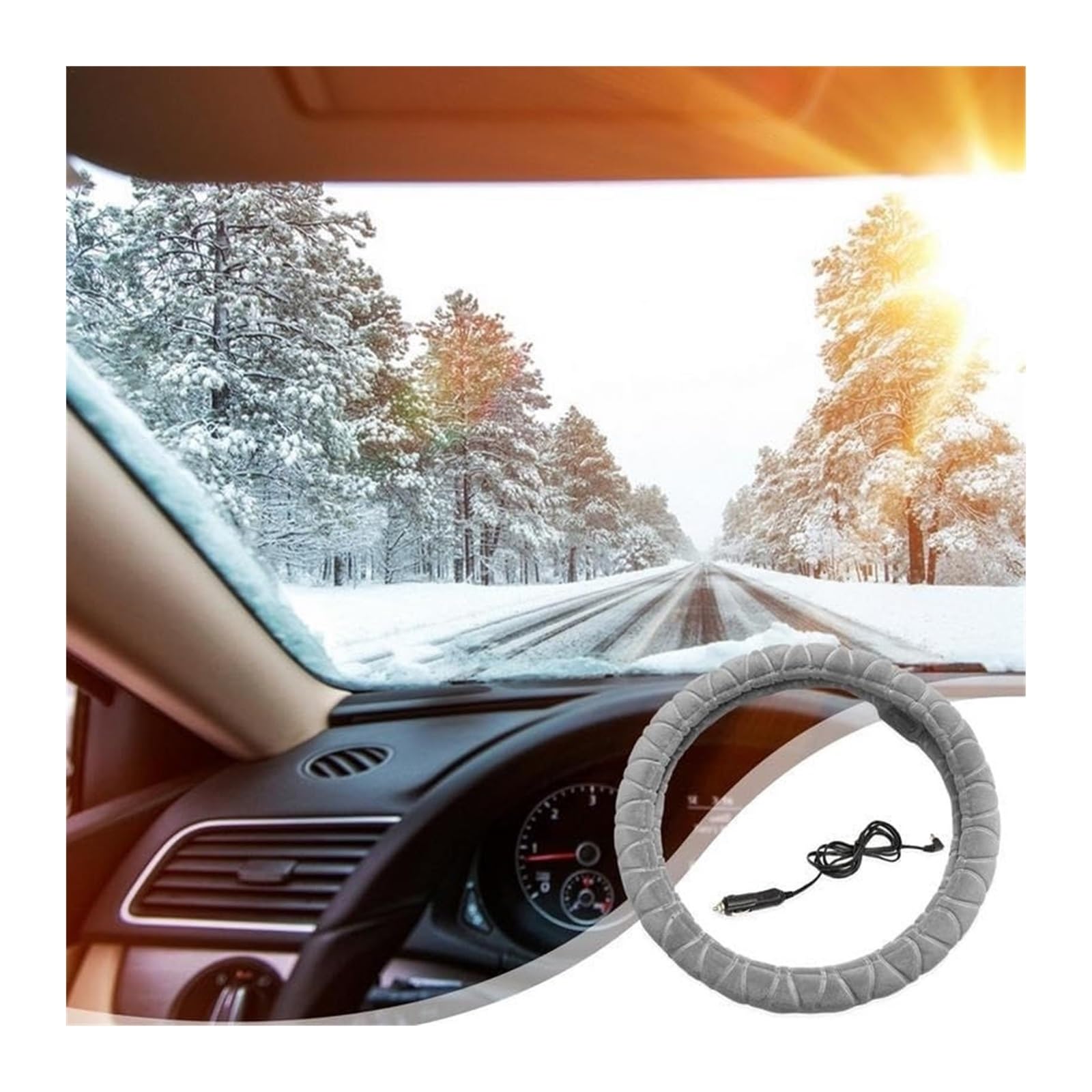Cubierta Volante Automóvil para Funda Volante con Calefacción 12 V Felpa Suave Universal para Accesorios Coche Fundas para Protector