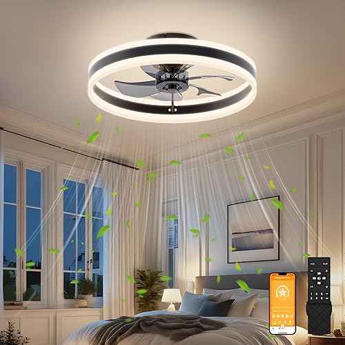 Miniatura 8 de VOLISUN Ventilador de techo de perfil bajo con luces y control remoto, ventiladores de techo modernos de 19.7 pulgadas, montaje empotrado,