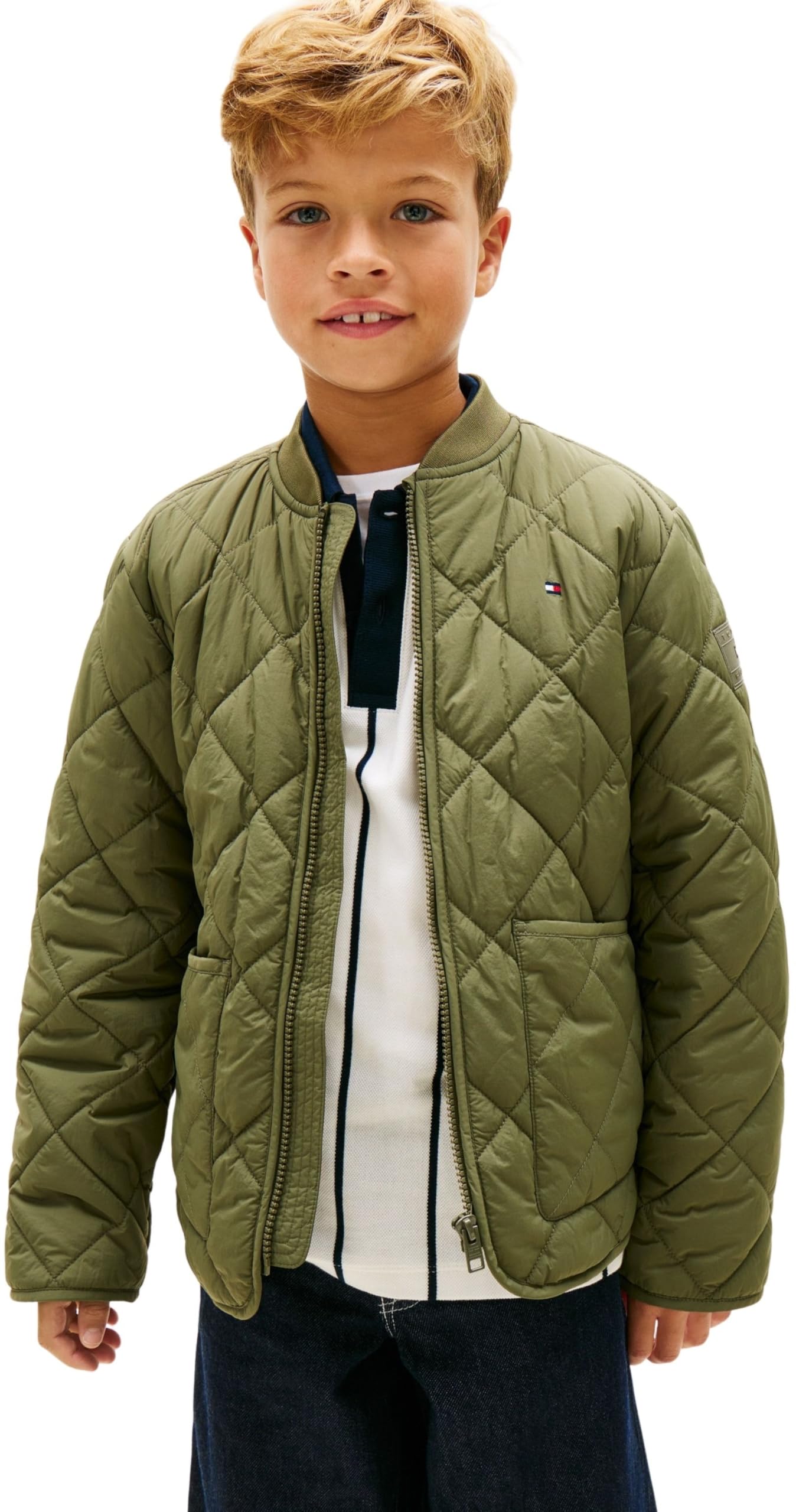 Tommy Hilfiger Pikowana lekka kurtka chłopięca KB0KB10214, zielona (Battle Green), 14 lat