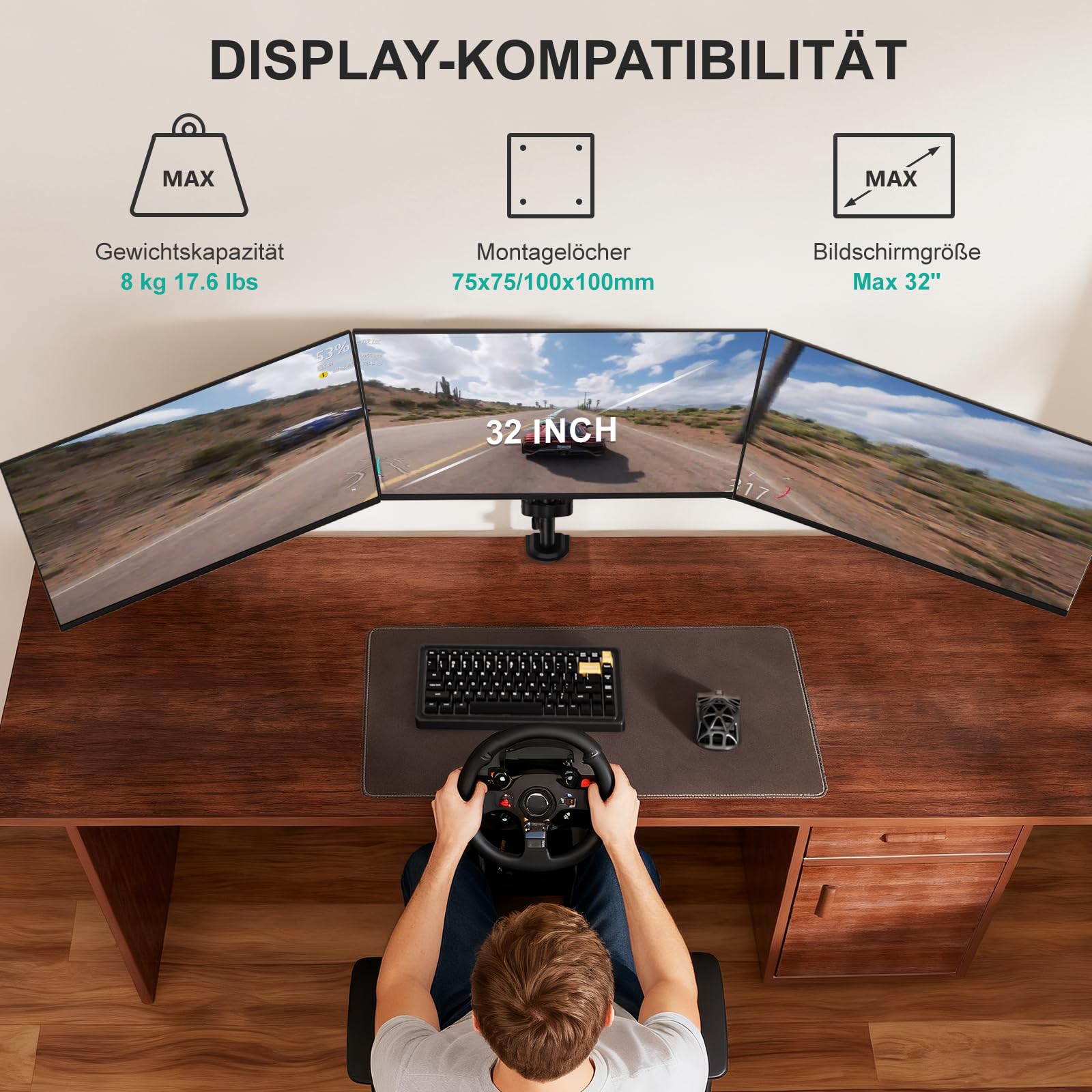 WALI Monitorhalterung 3 Monitore,Triple Tischhalterung mit Gasfederarmen für Bildschirme bis 32 Zoll, Bildschirmhalterung 3 Monitore VESA 75x75/100x100mm (GSDM003),Schwarz