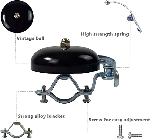 Miniatura 3 de Campana clásica, accesorios de bicicleta con sonido nítido y nítido para adultos y jóvenes, elegante bocina para bicicletas de carretera y montaña